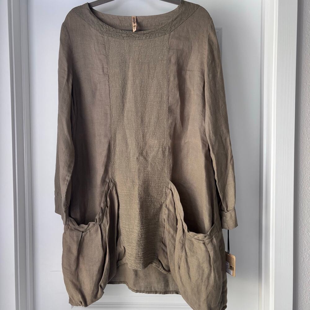 NWT Khangura 100% Linen Tunic / Dress Size Small Natural Fibers Boho Earthy